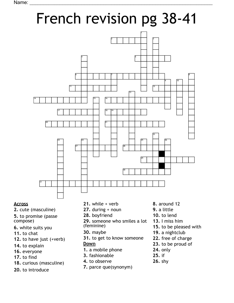 French revision pg 38-41 Crossword