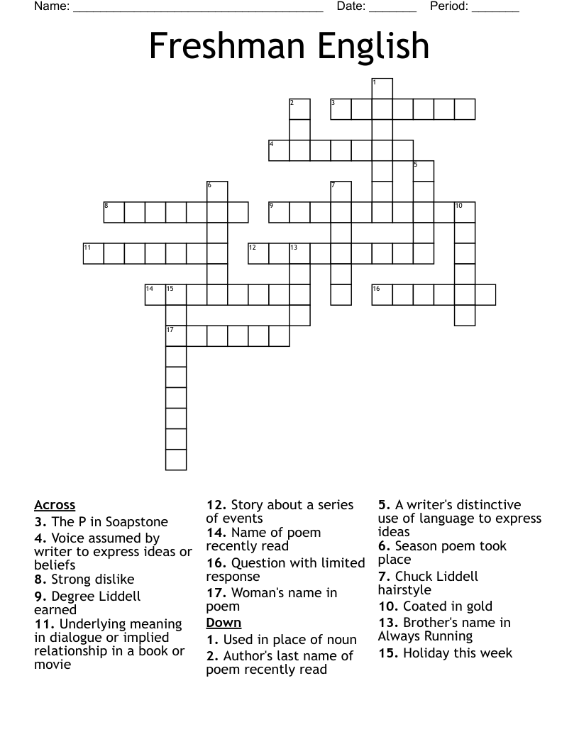 Freshman English Crossword WordMint