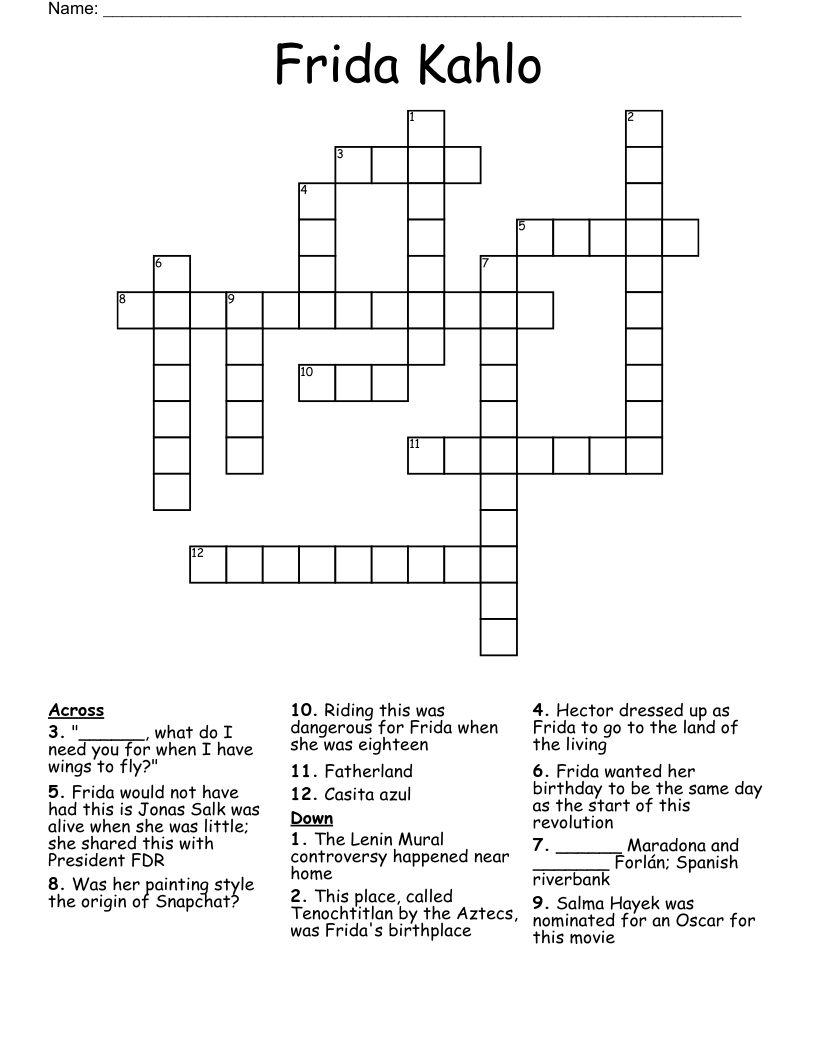 Frida Kahlo Crossword WordMint