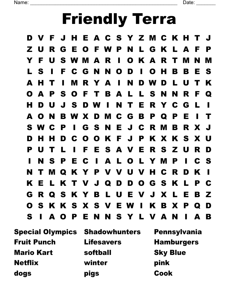 Friendly Terra Word Search