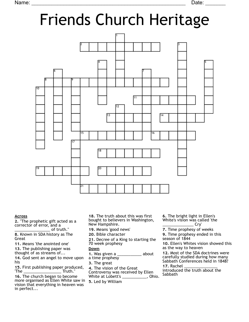 Friends Church Heritage Crossword