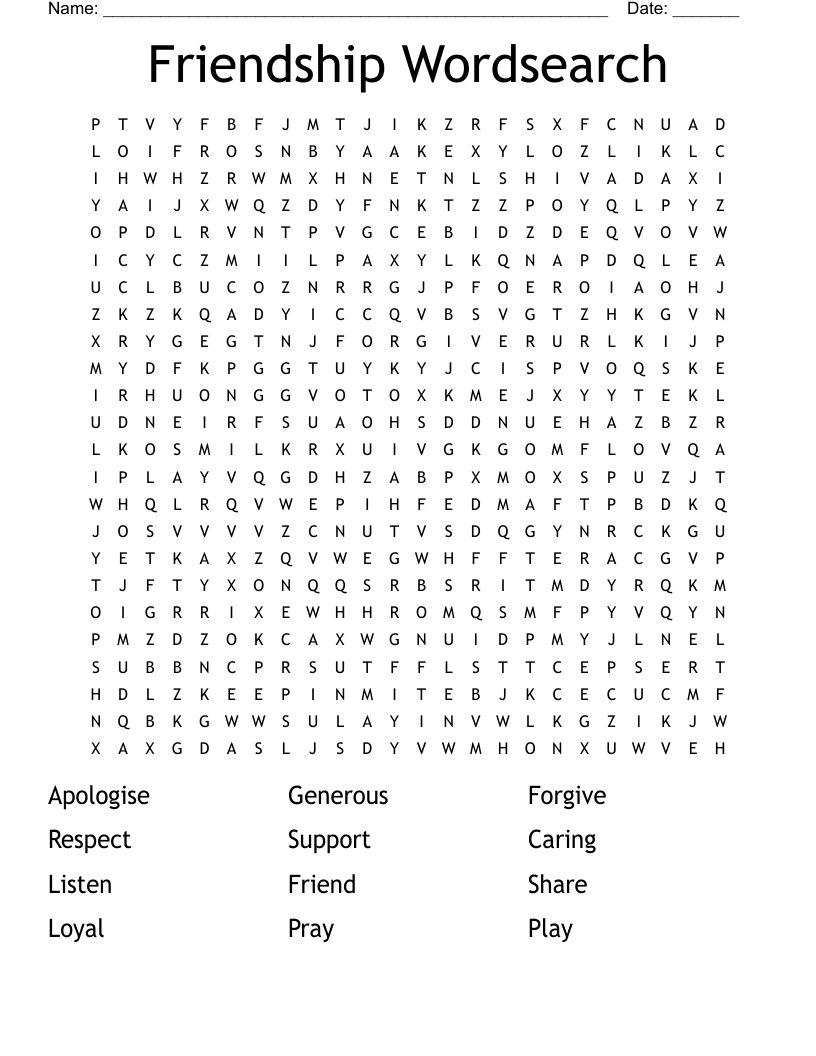 Friendship Wordsearch 
