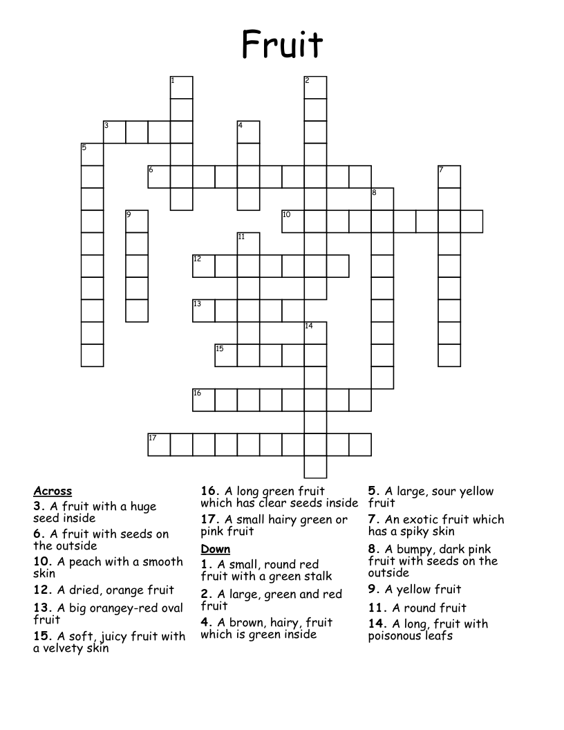 Fruits Crossword WordMint