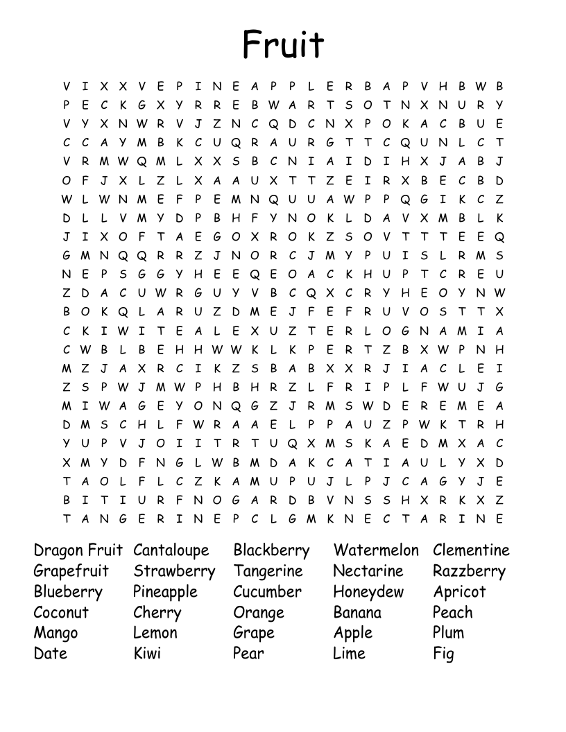 Fruit Word Search WordMint