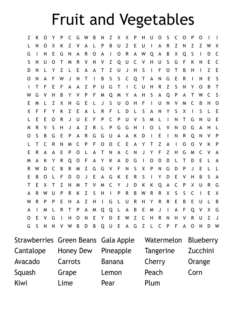 Fruit And Vegetable Word Search