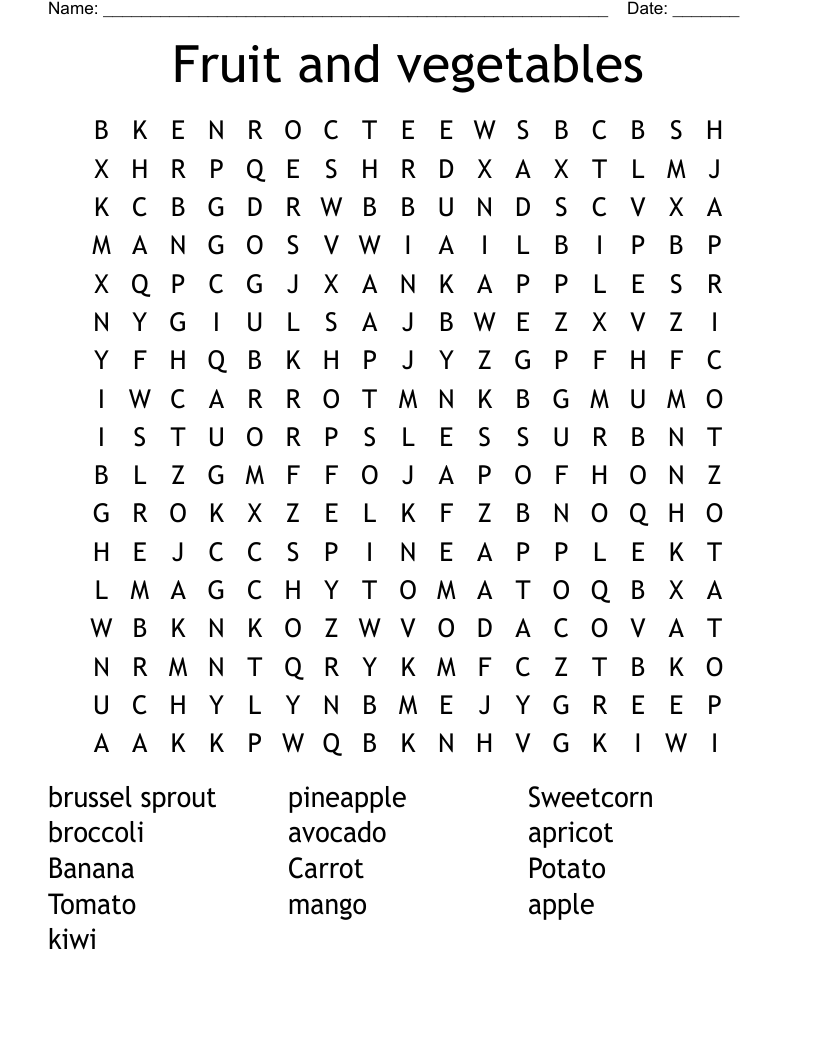 Fruit And Vegetables Word Search WordMint