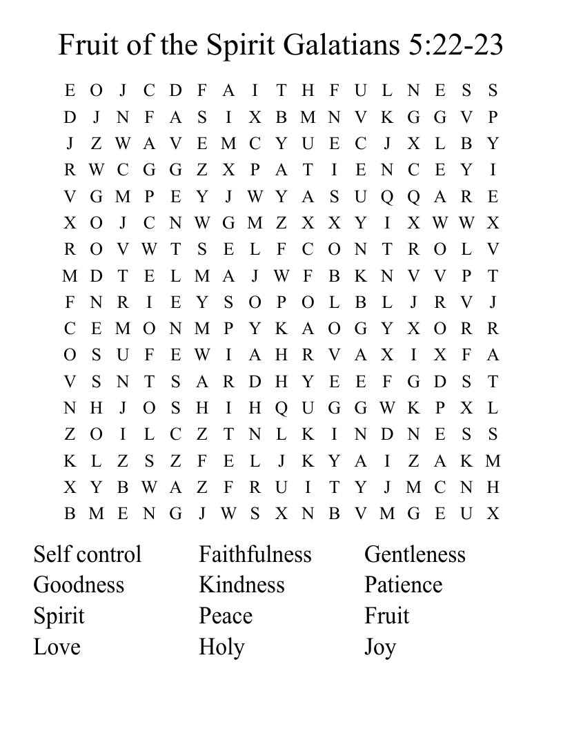 Fruit of the Spirit Galatians 5:22-23 Word Search - WordMint