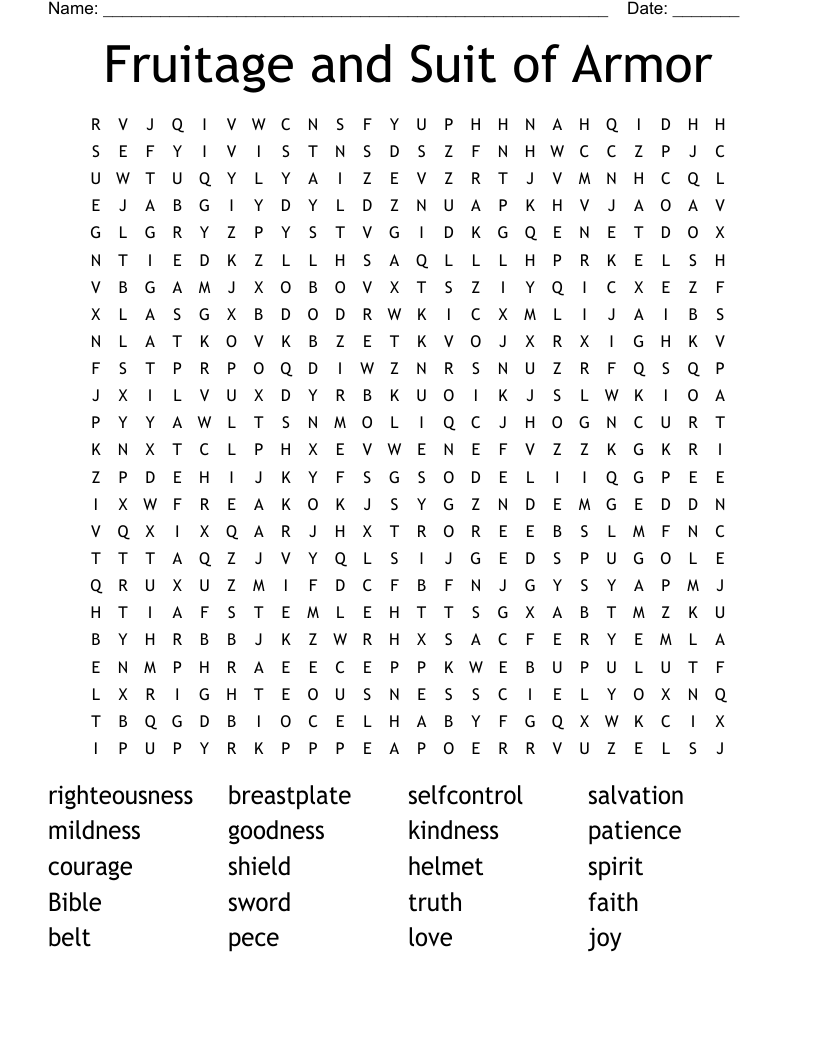 Fruitage and Suit of Armor Word Search