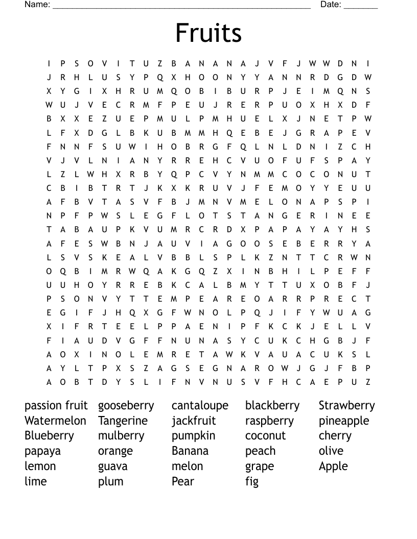 Fruits Word Search WordMint