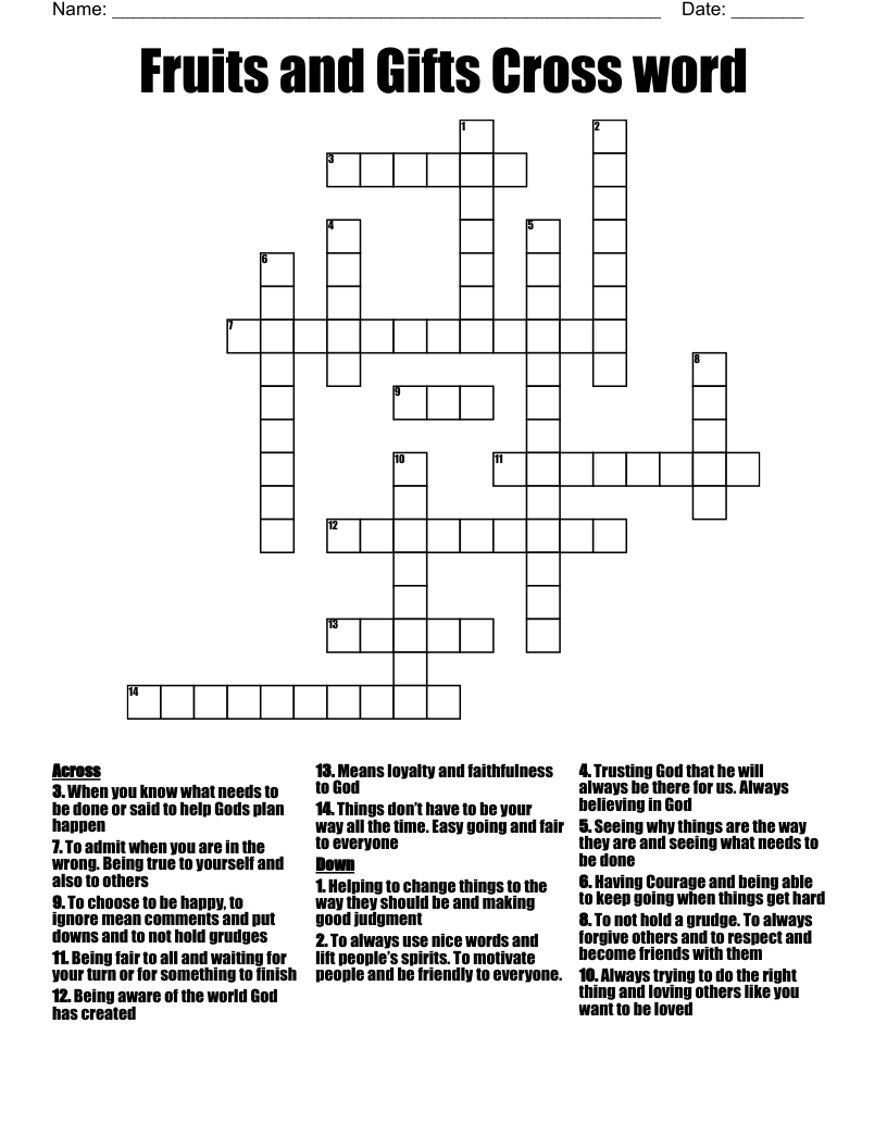 Fruits and Gifts Cross word