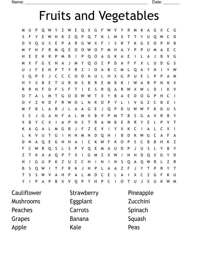 Fruits And Vegetables Word Search WordMint