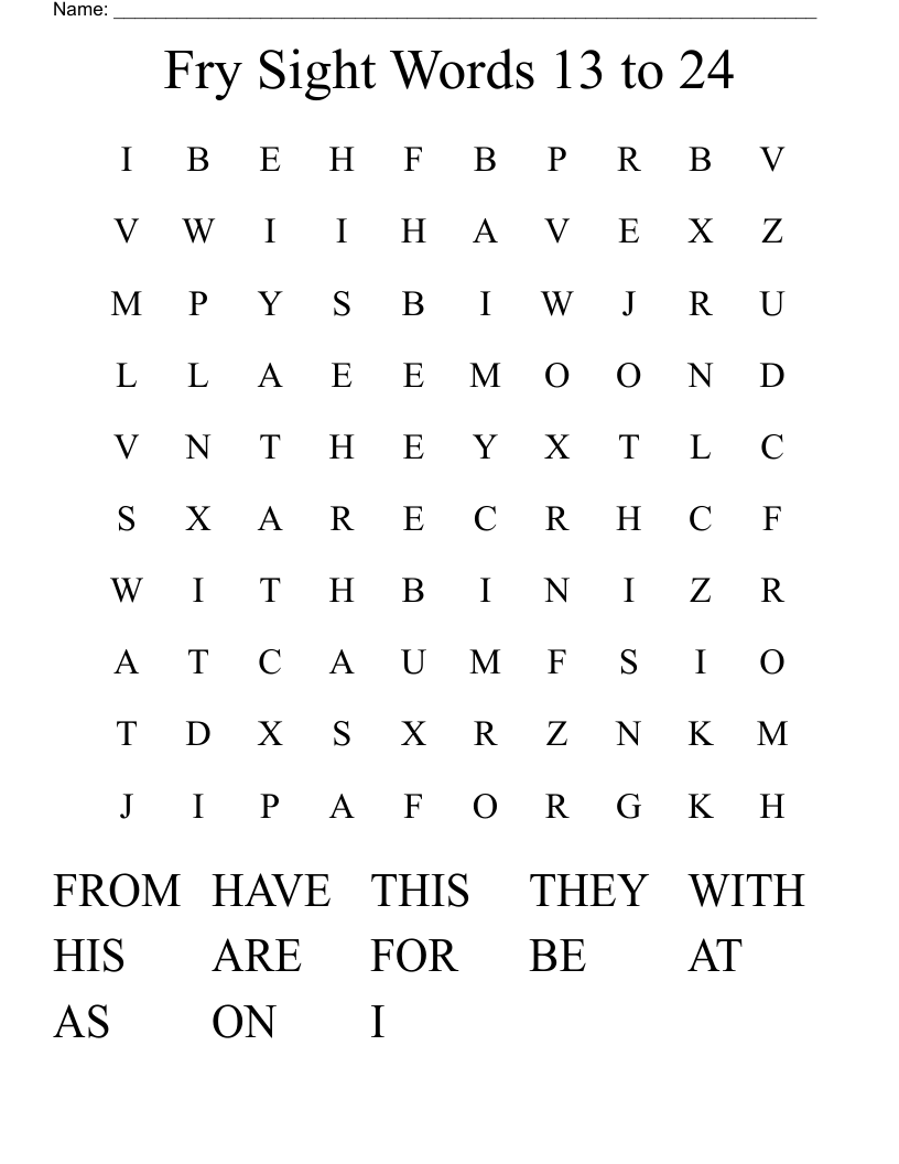 Fry Sight Words 13 to 24 Word Search