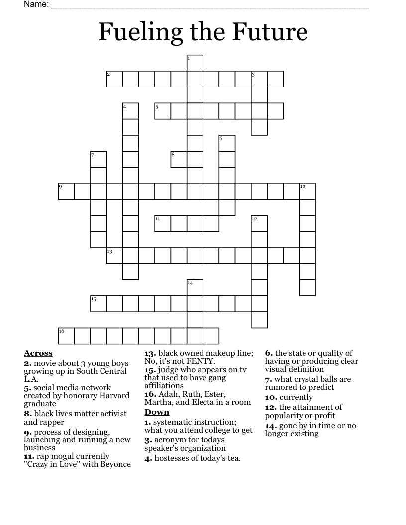 Fueling the Future Crossword WordMint