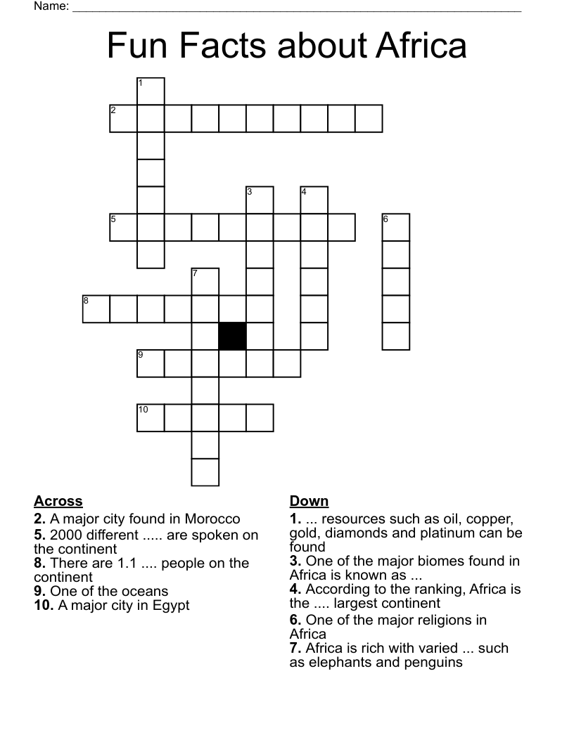 Fun Facts about Africa  Crossword