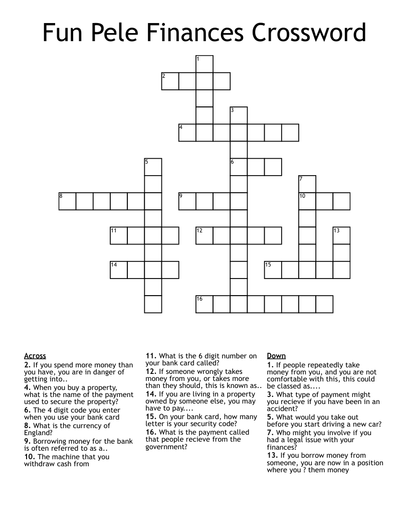 Fun Pele Finances Crossword