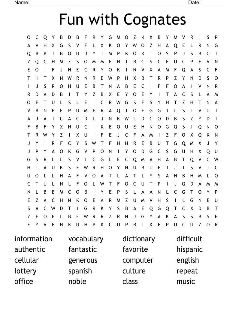Fun With Cognates Word Search WordMint