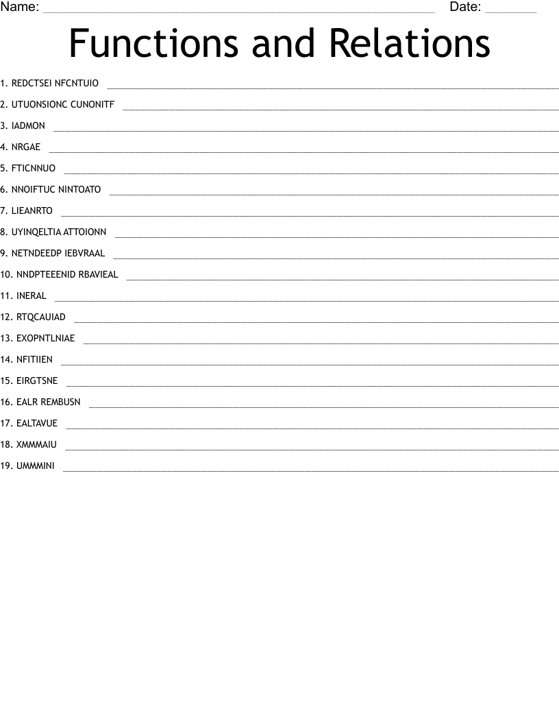 Functions and Relations Word Scramble