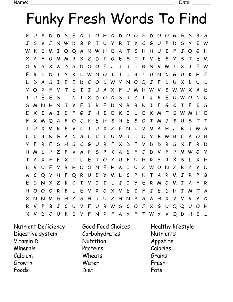 Funky Fresh Words To Find  Word Search