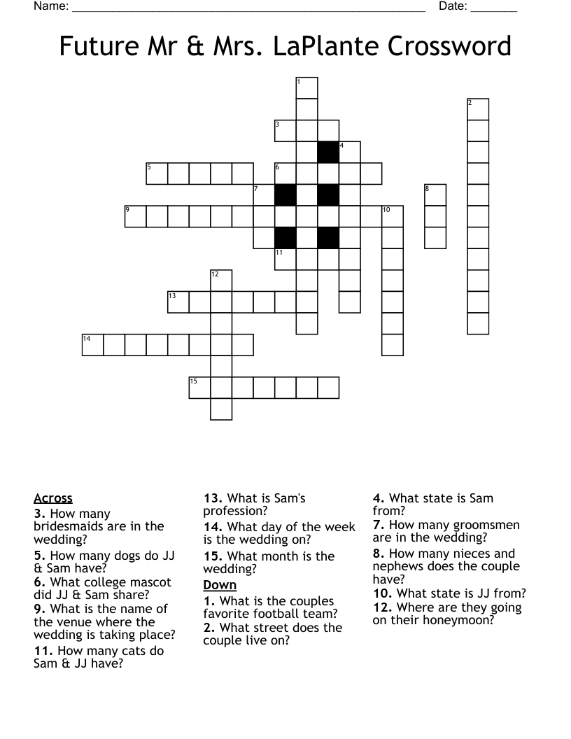 Future Mr & Mrs. LaPlante Crossword