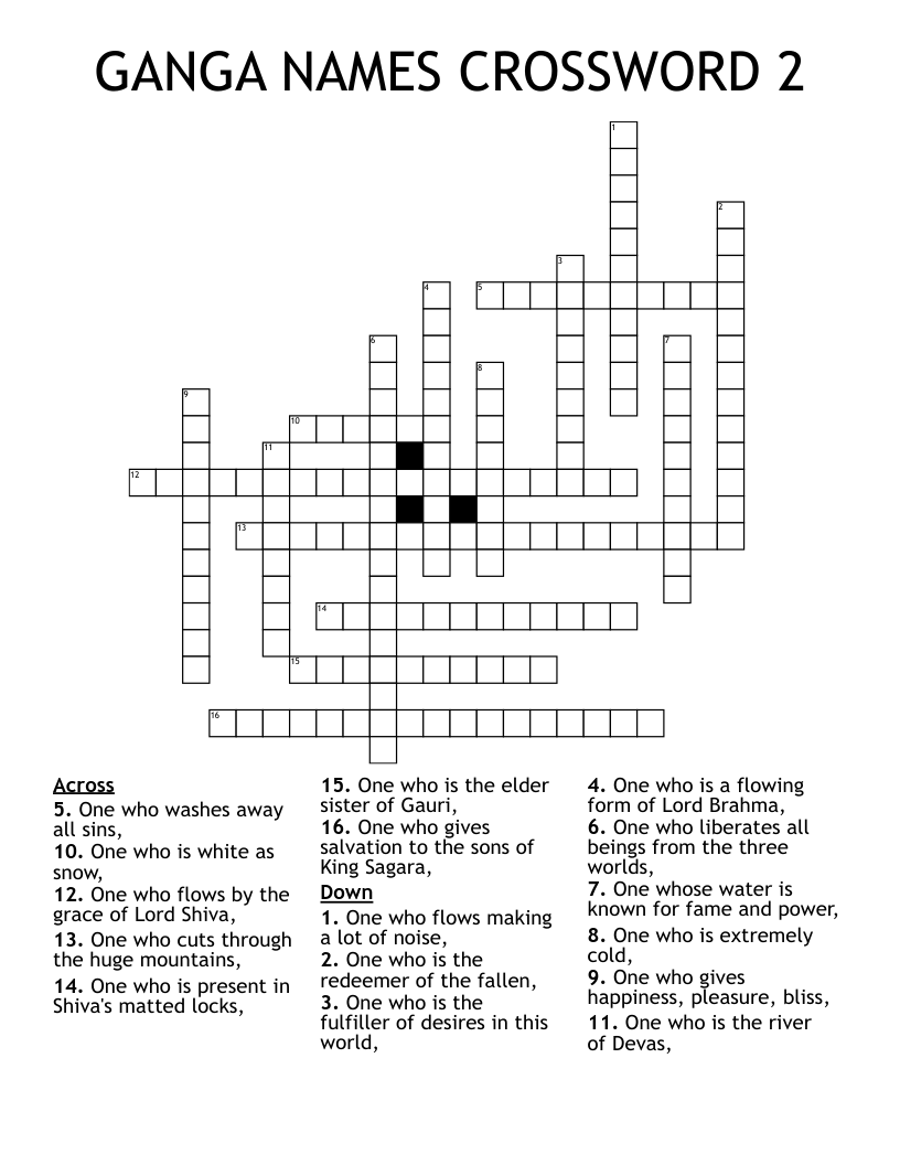 GANGA NAMES CROSSWORD 2