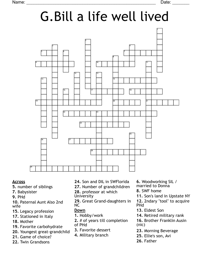 g bill a life well lived crossword wordmint g bill a life well lived crossword wordmint