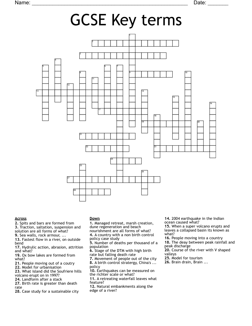 GCSE Key terms Crossword