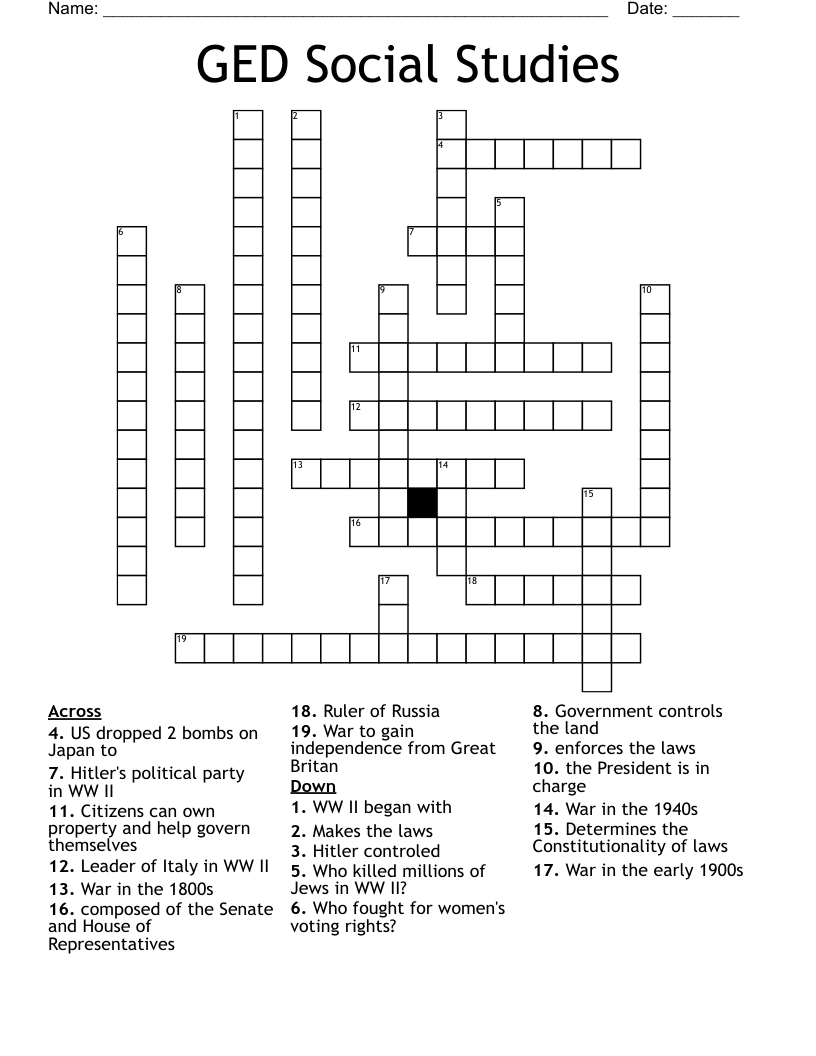 GED Social Studies Crossword - WordMint