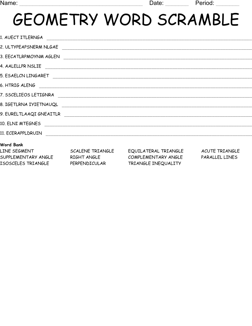 GEOMETRY WORD SCRAMBLE