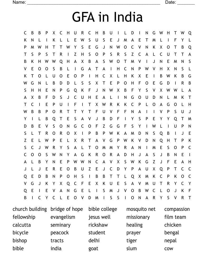 GFA in India Word Search