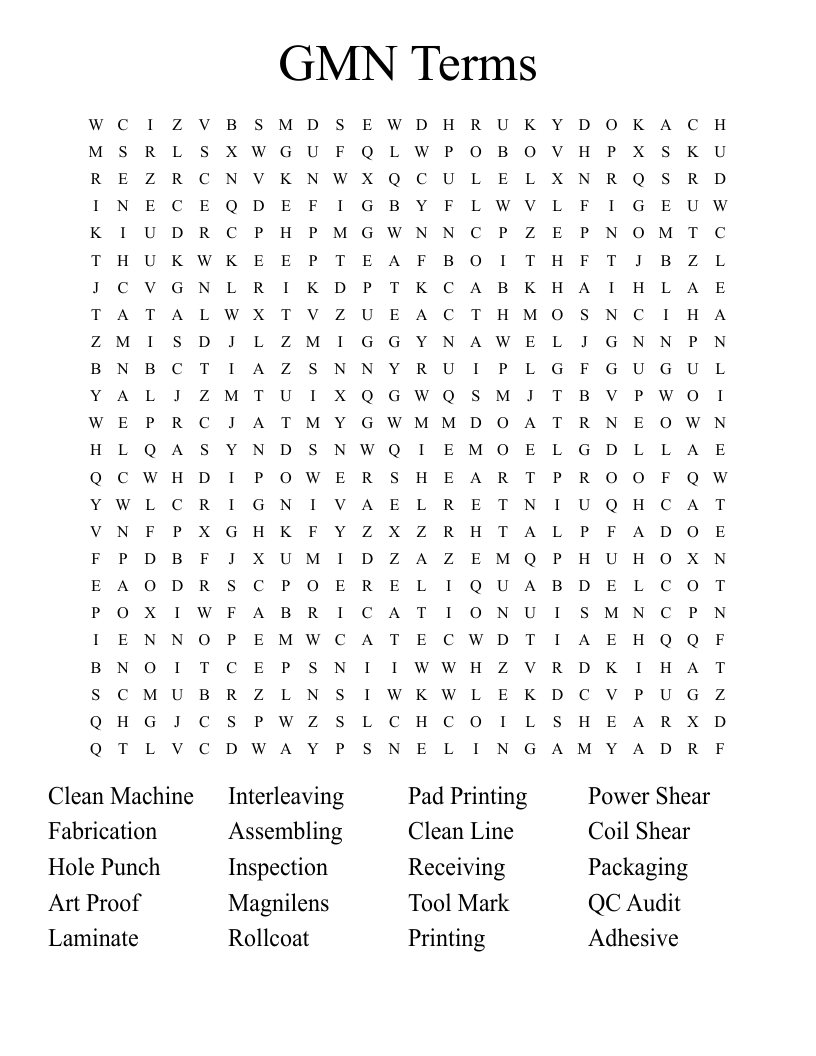 GMN Terms Word Search