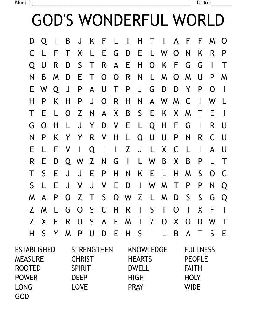 GOD'S WONDERFUL WORLD Word Search