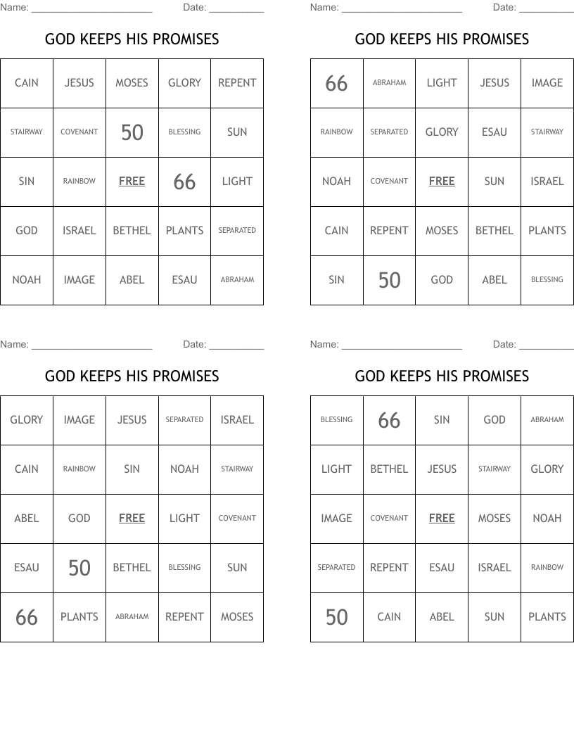 GOD KEEPS HIS PROMISES Bingo Cards
