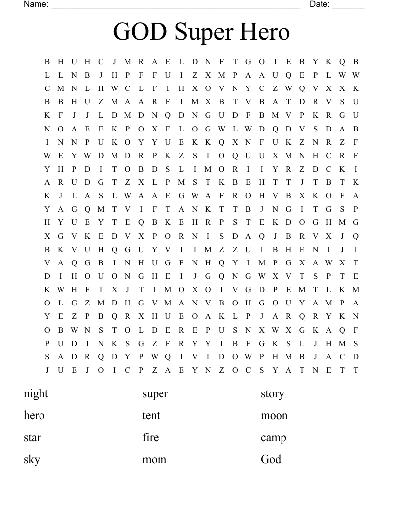 GOD Super Hero Word Search