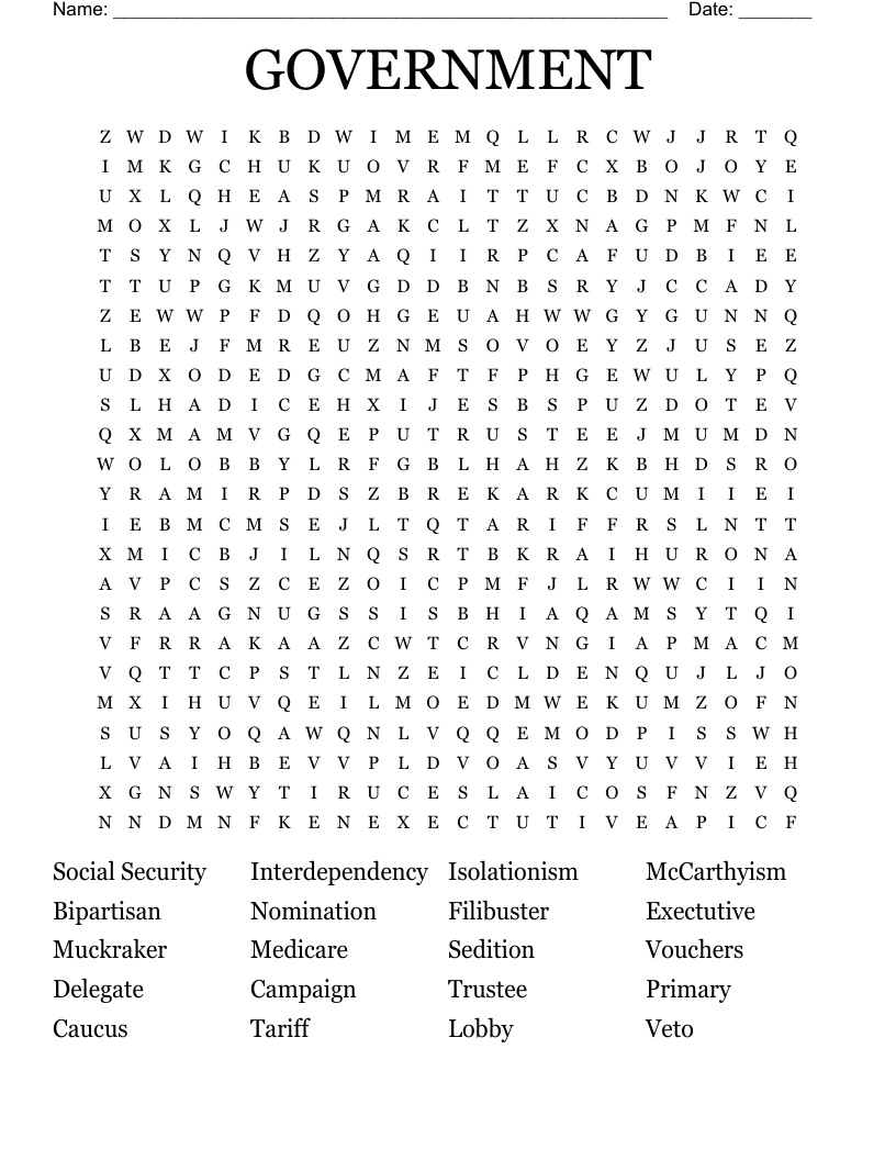 GOVERNMENT Word Search WordMint