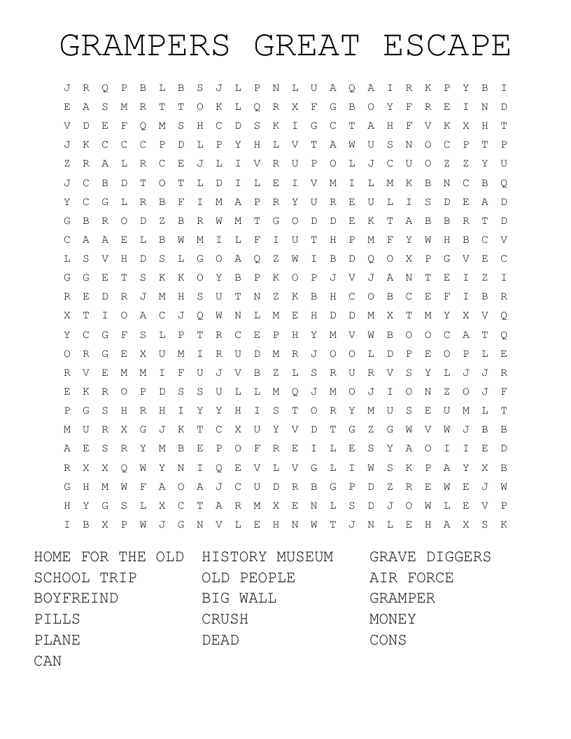 GRAMPERS GREAT ESCAPE Word Search