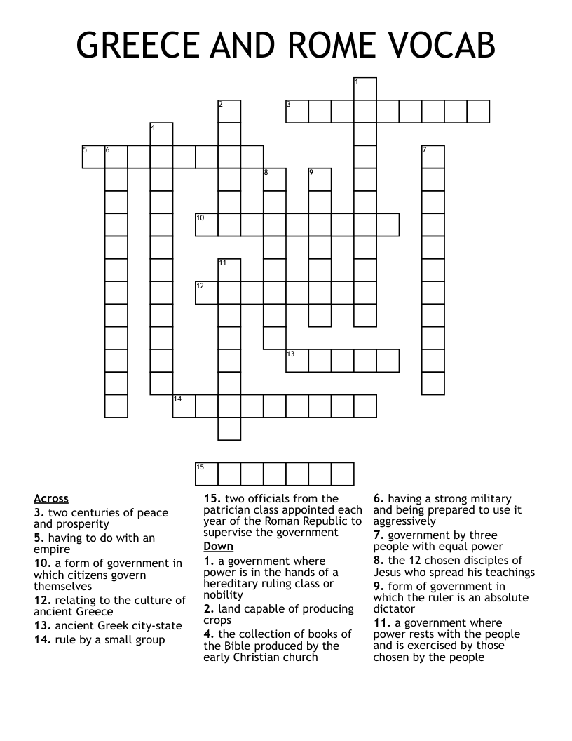 GREECE AND ROME VOCAB Crossword