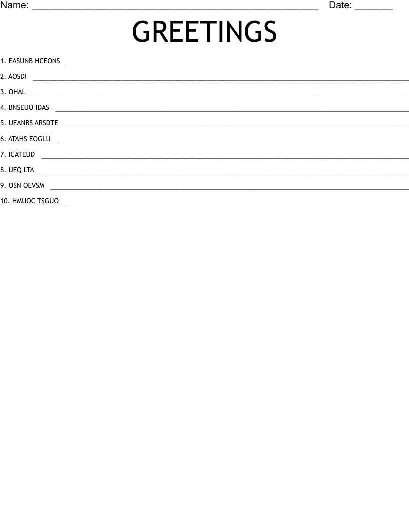 GREETINGS Word Scramble