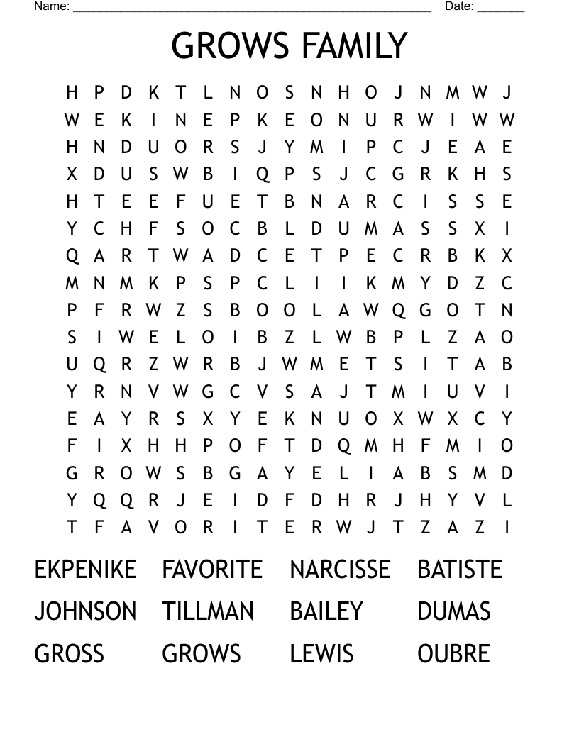 GROWS FAMILY Word Search