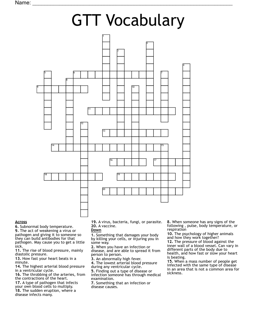 GTT Vocabulary Crossword