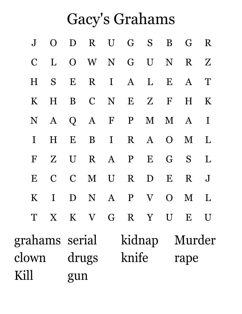 Gacy's Grahams  Word Search