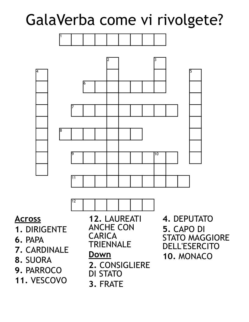 GalaVerba come vi rivolgete? Crossword