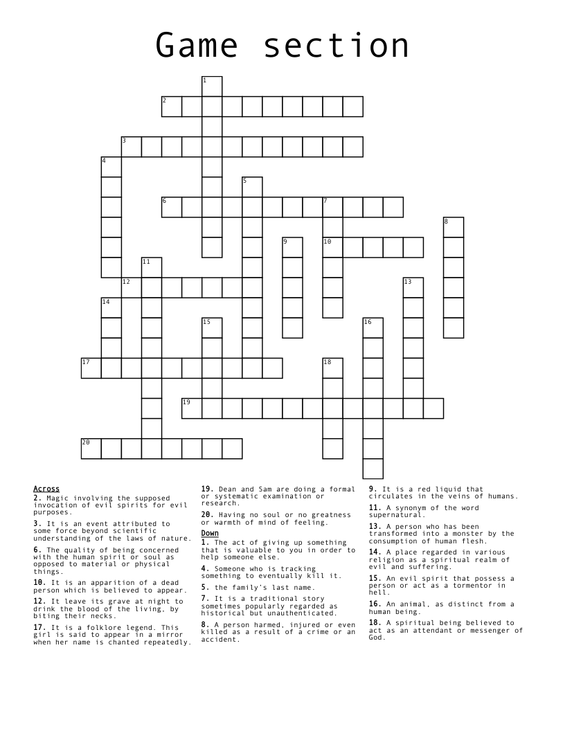 Game section Crossword