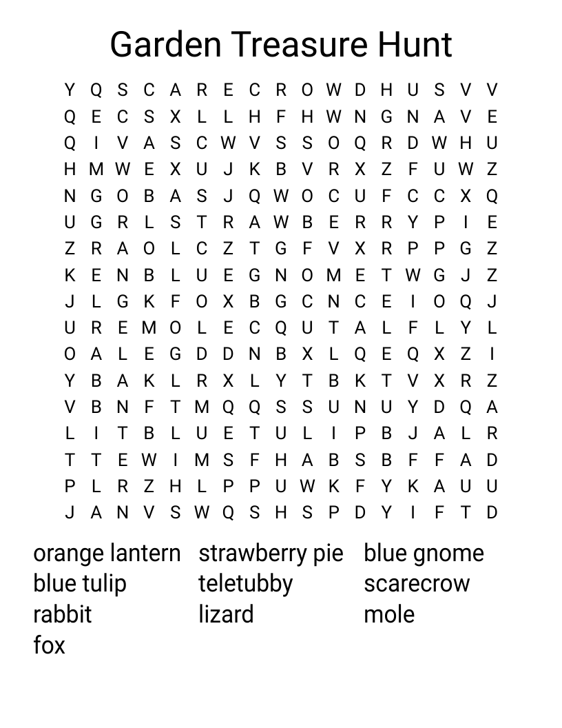 Garden Treasure Hunt Word Search