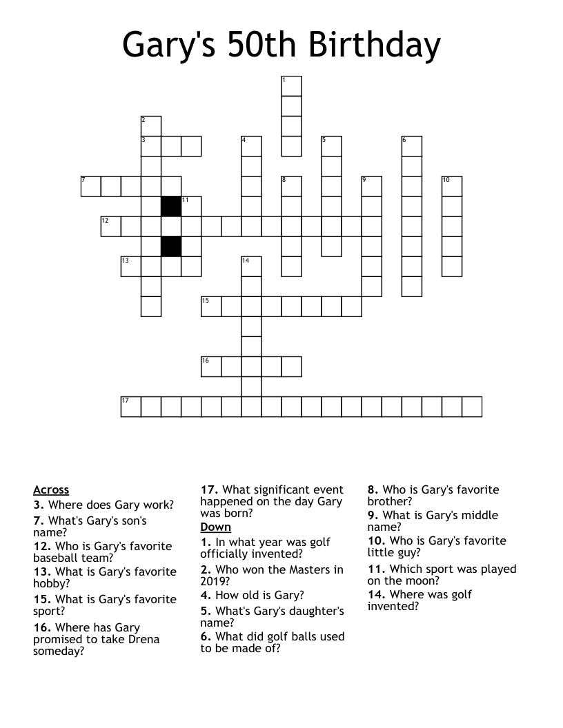 Gary's 50th Birthday Crossword