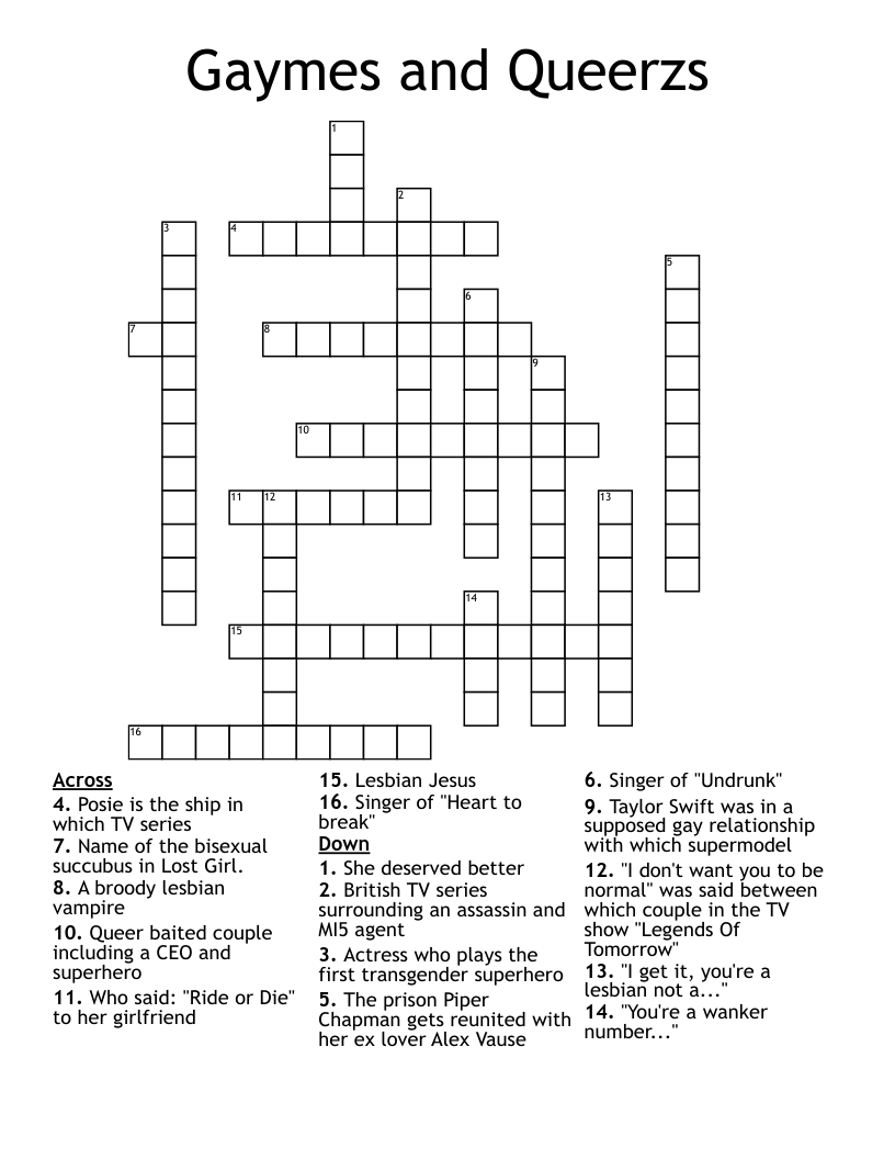 Gaymes and Queerzs Crossword