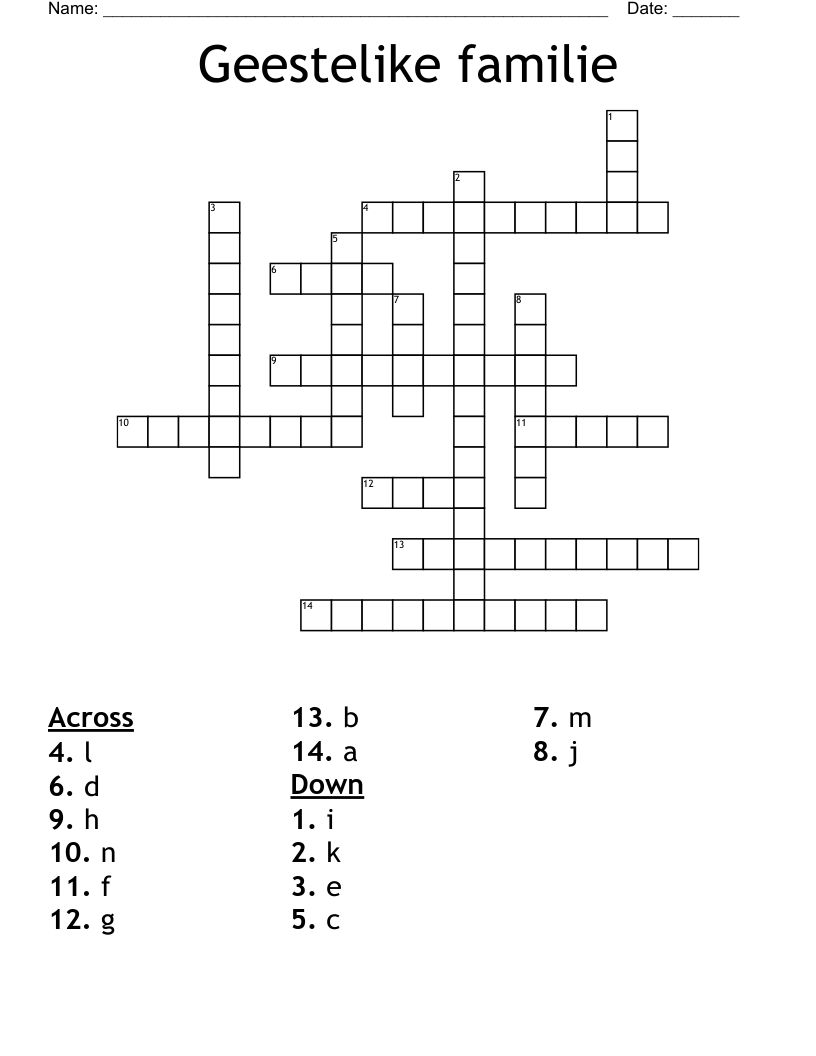Geestelike familie Crossword