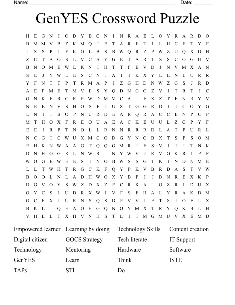 GenYES Crossword  Puzzle Word Search