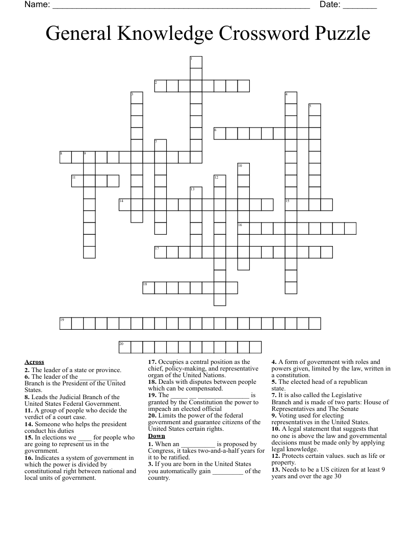 Free Printable General Knowledge Crossword Puzzles Printable General 