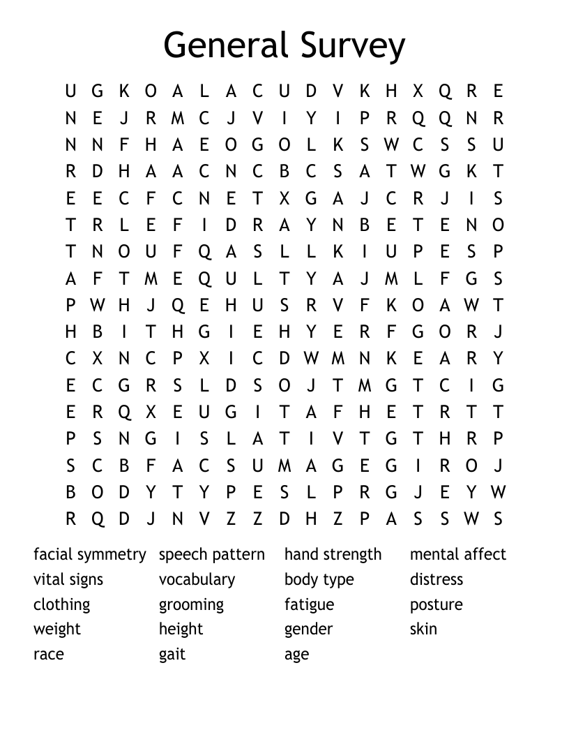 General Survey Word Search