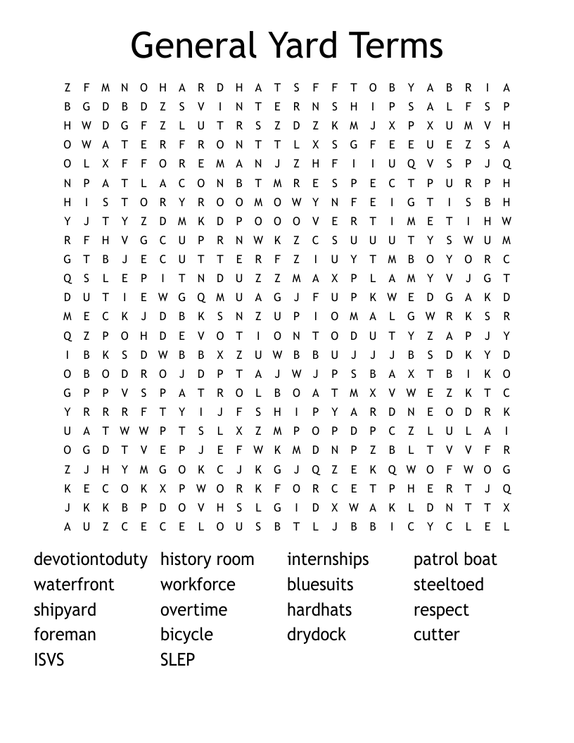 General Yard Terms Word Search